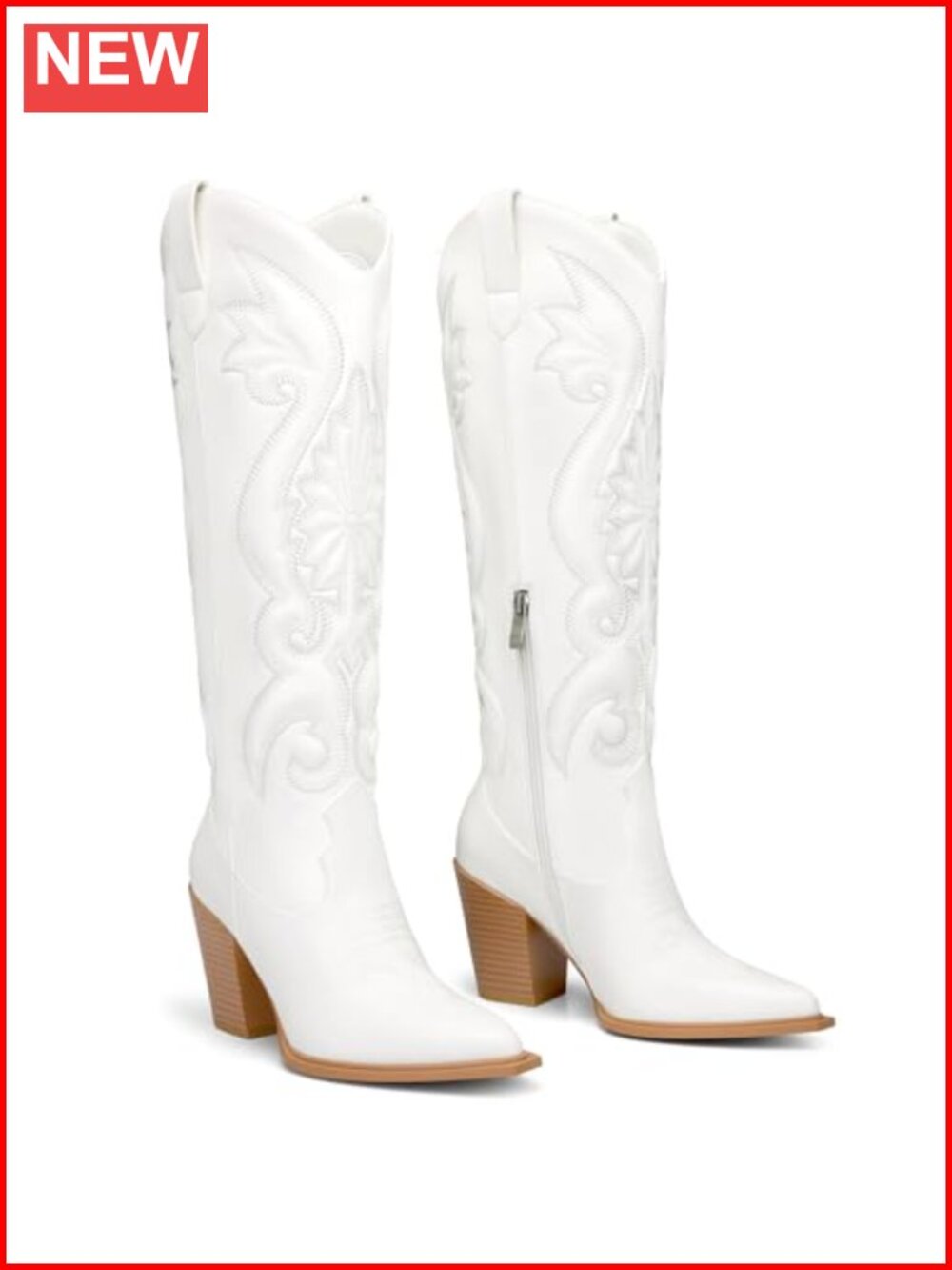 Western Cowboy Knee High Boots Pointed Toe Chunky Heel Wide Calf